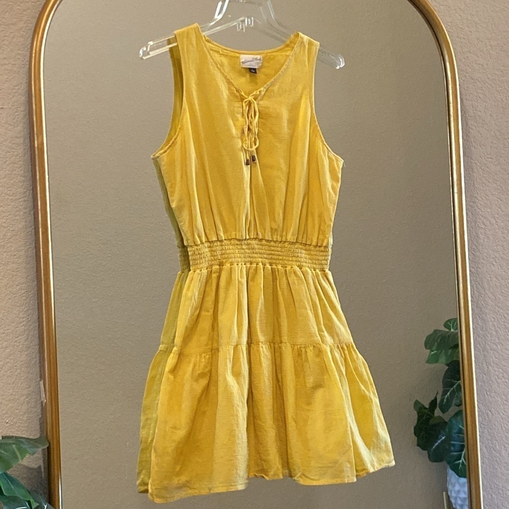 Universal Thread Yellow Pleated Tie Front Cotton Dress Size L - Picture 11 of 12